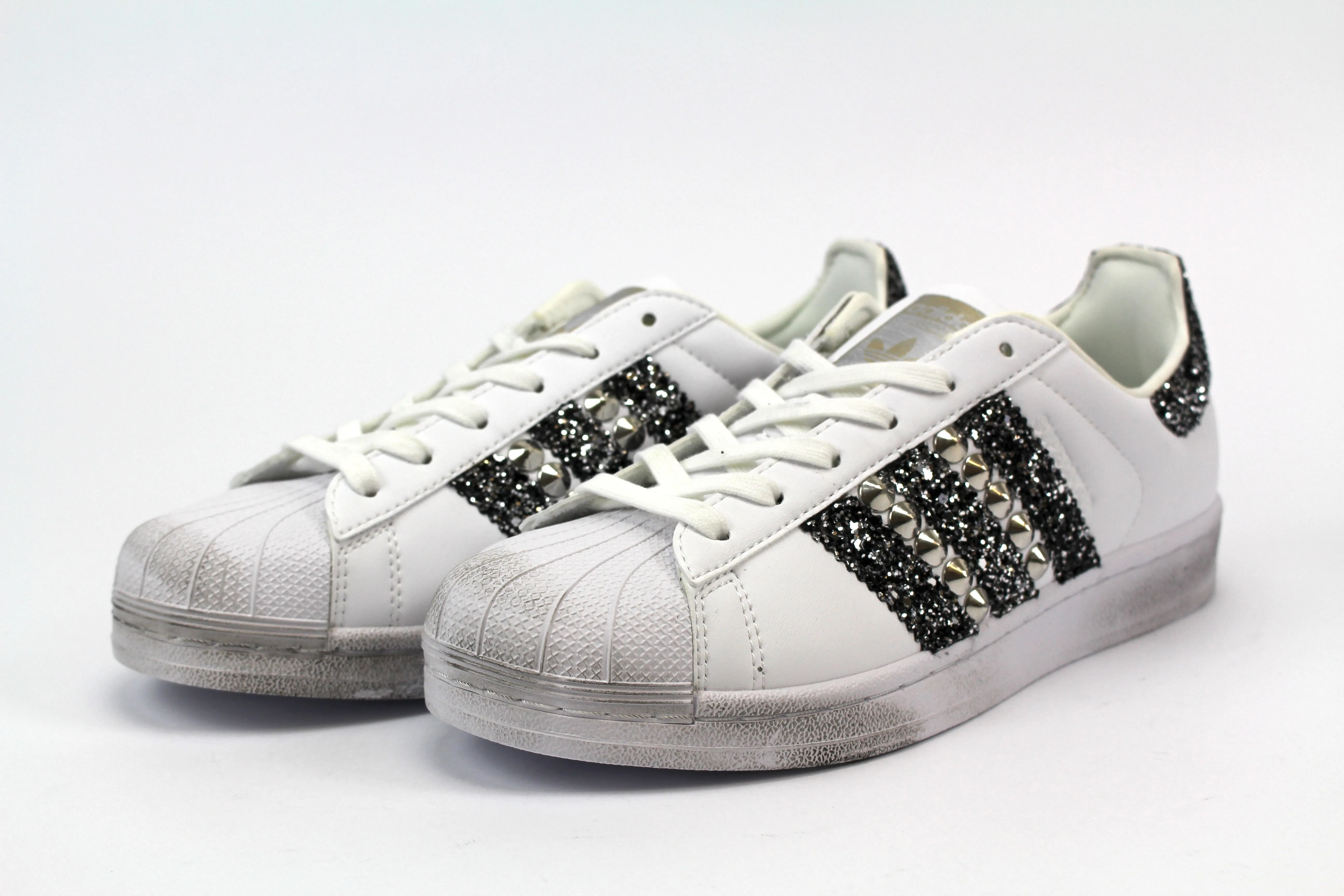 Adidas Superstar Black Silver Glitter & Borchie