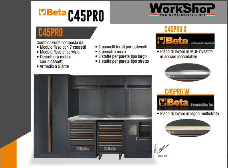 Arredo Officina Beta Utensili C45PRO X piano inox