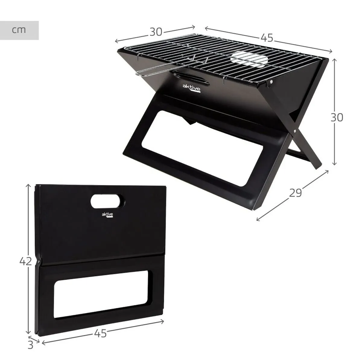 Barbecue Portatile Aktive Nero Acciaio Ferro 45 x 30 x 29 cm