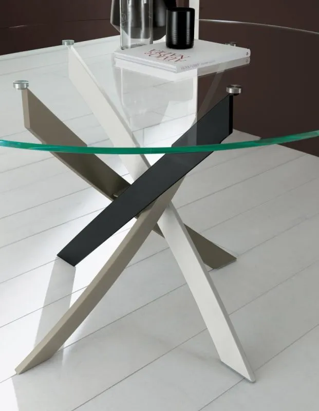 Barone fisso - Tavolo tondo design Bontempi in acciao e cristallo cm Ø 120x75h - vari colori