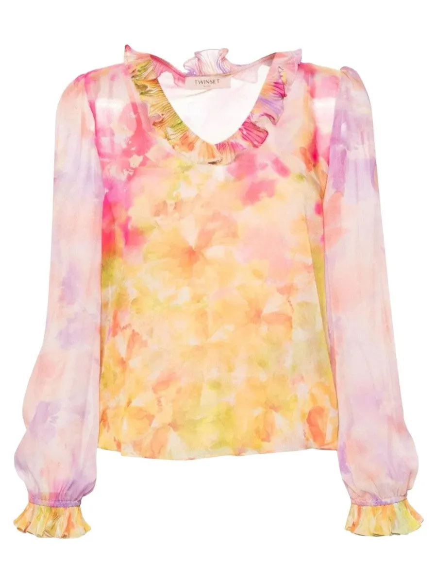 Blusa a Manica Lunga con Stampa Floreale