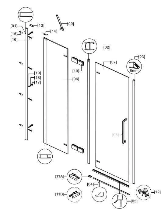 Box Doccia H200 Anta Battente 8mm Trasparente Anticalcare