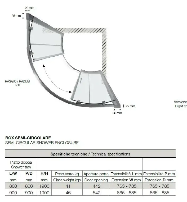 Box Doccia Semicircolare ECO 6mm Porte Scorrevoli H190