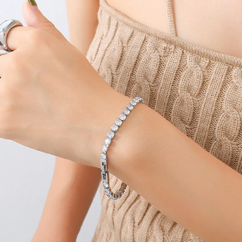 Bracciale Donna in Zirconi e Acciaio Titanio, Elegante e Brillante