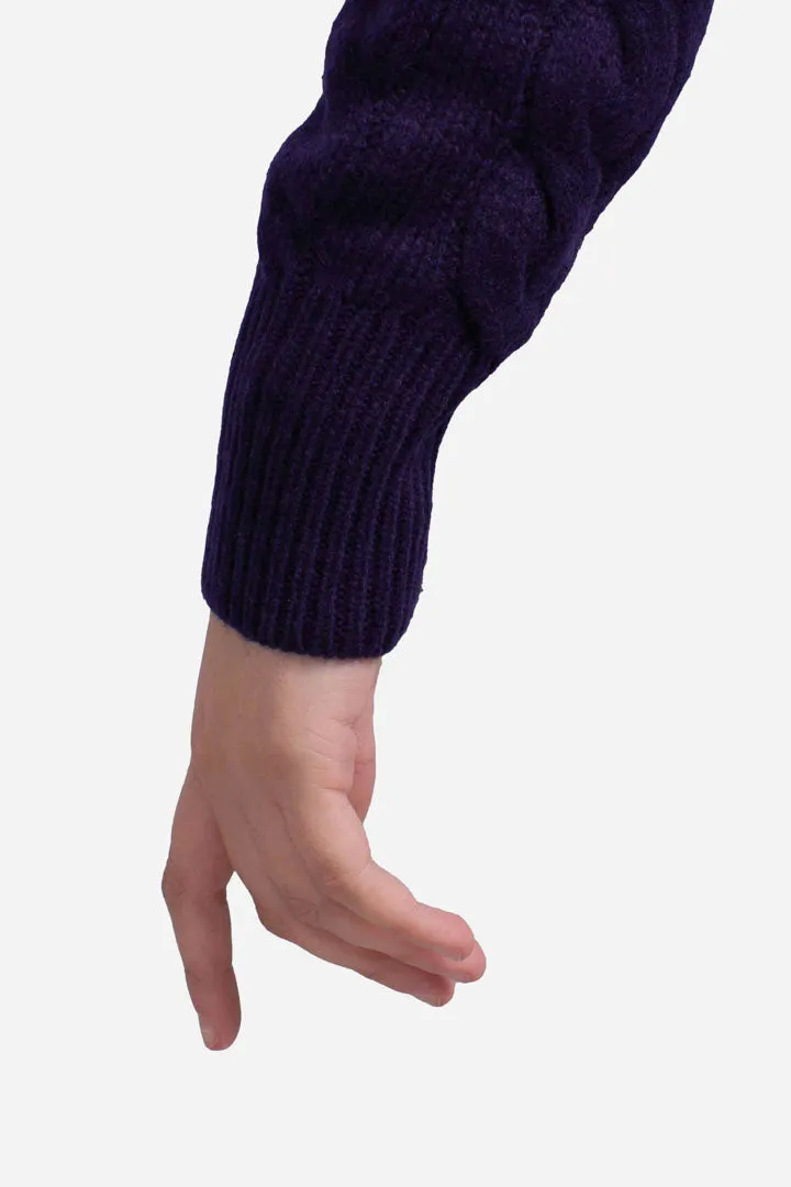 Cardigan a trecce in lana e cashmere purple