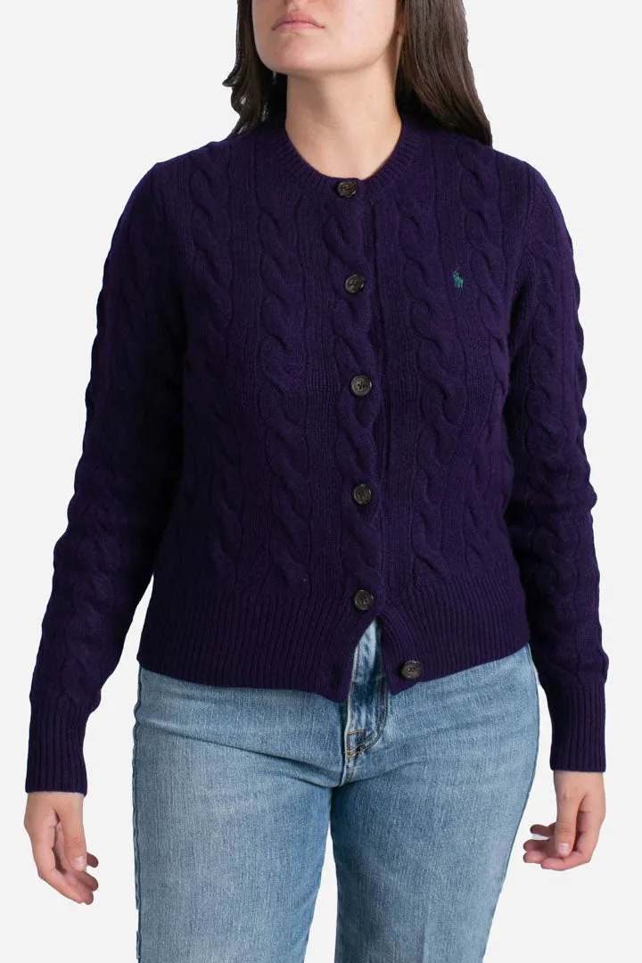 Cardigan a trecce in lana e cashmere purple