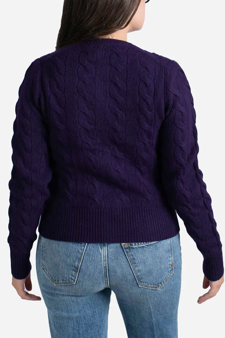 Cardigan a trecce in lana e cashmere purple