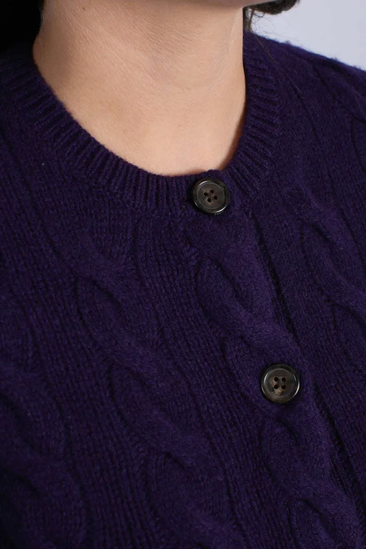 Cardigan a trecce in lana e cashmere purple