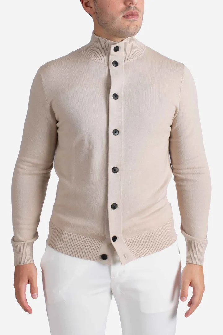 Cardigan da uomo beige Savile in lana merino