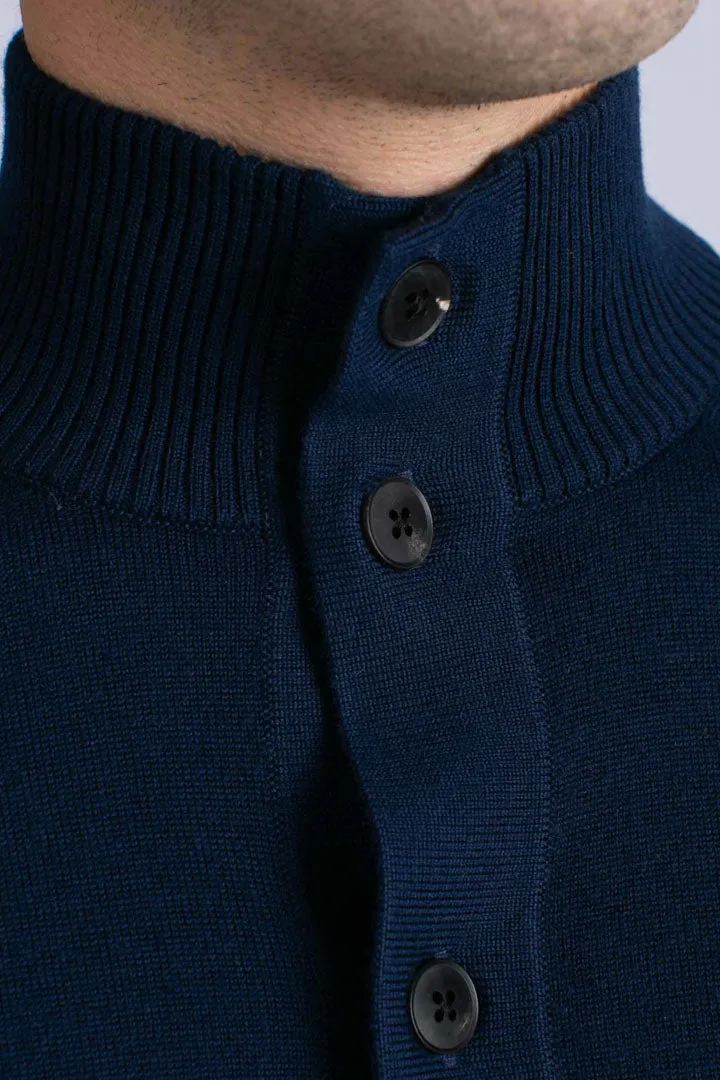 Cardigan da uomo blu navy Savile in lana merino