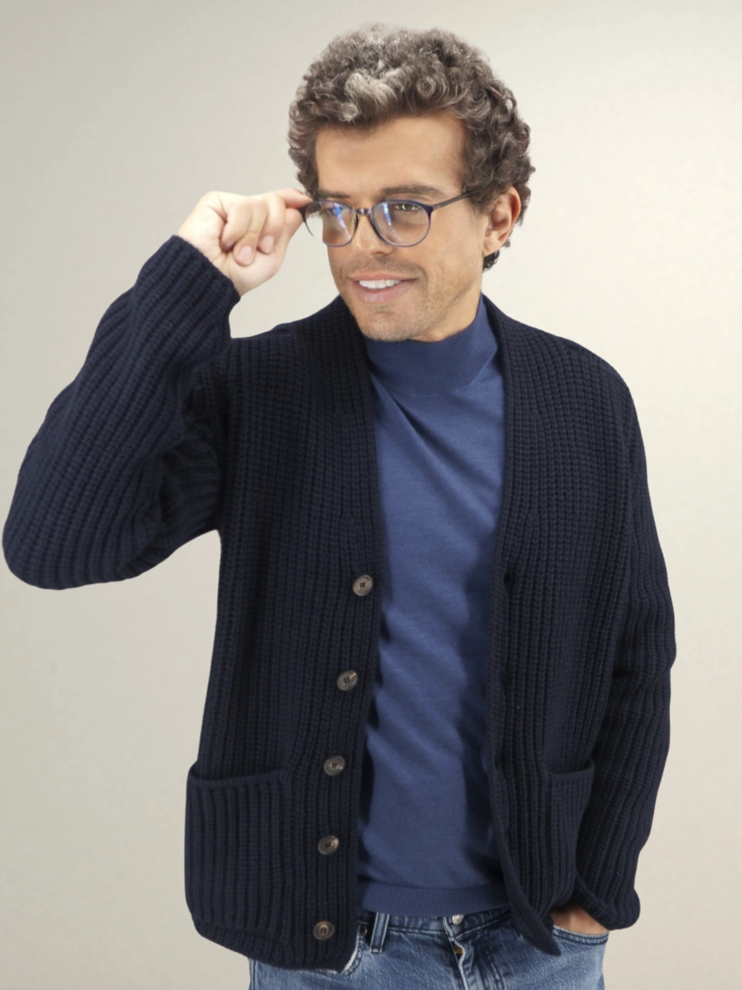 Cardigan Edinburgh Blu Navy 100% Cashmere