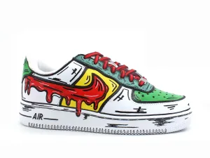 CUSTOM / Nike Air Force 1 Sneaker Donna AF1 Cartoon Comics White Red Green 315115-112