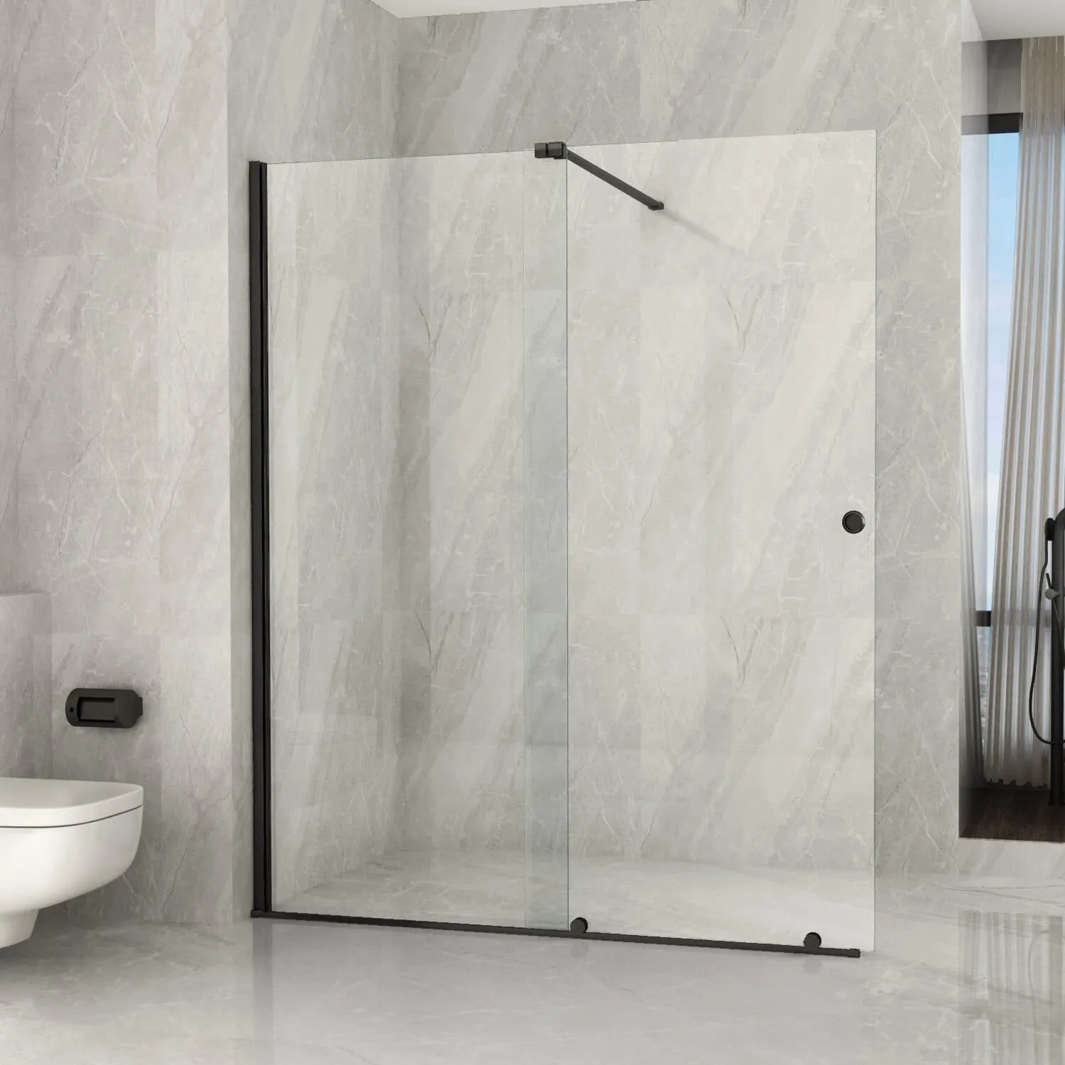 Parete Doccia Walk-In Scorrevole Profili Neri 8mm H195cm