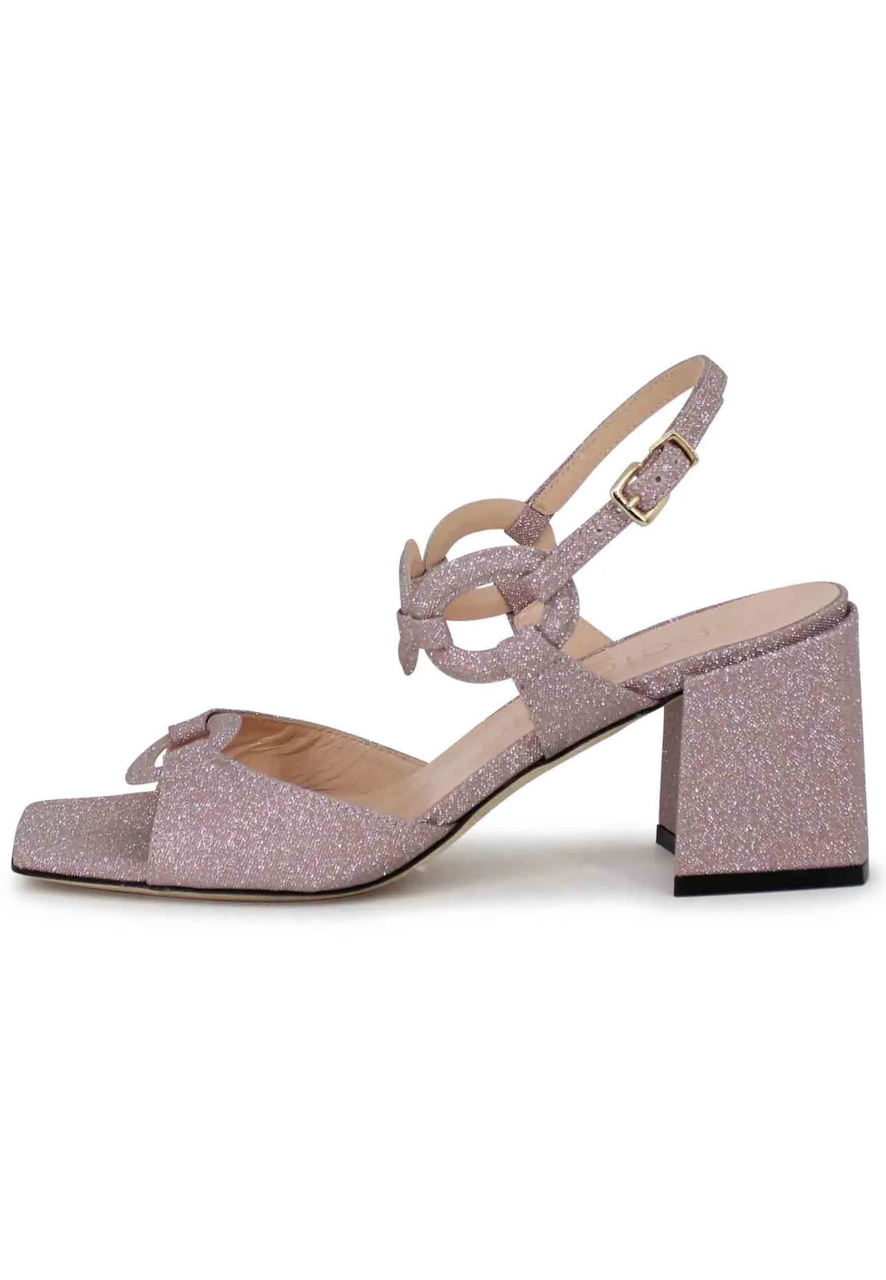 Sandali slingback donna in glitter rosa con punta quadra