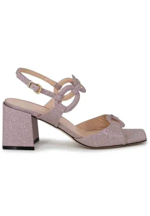 Sandali slingback donna in glitter rosa con punta quadra