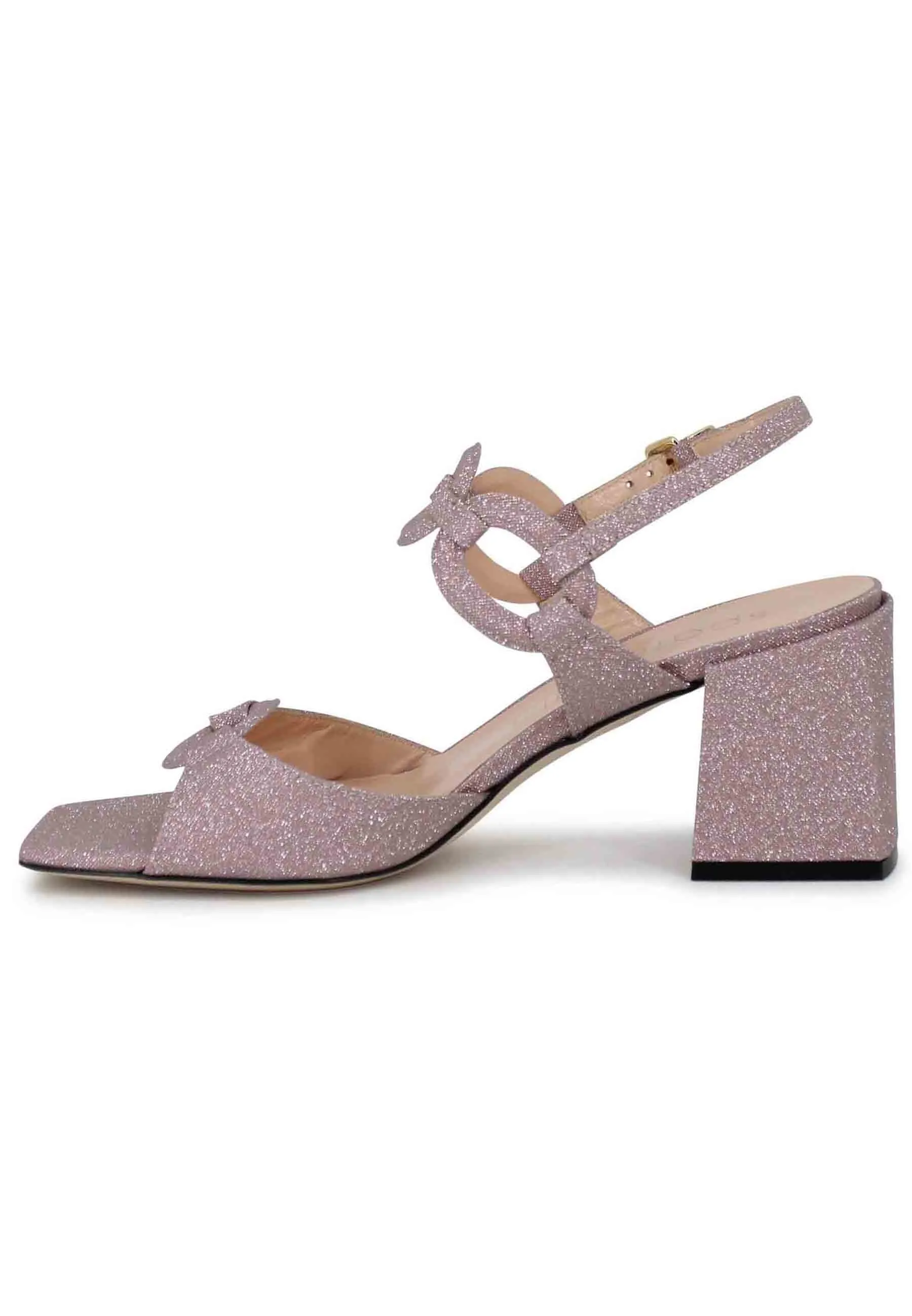 Sandali slingback donna in glitter rosa con punta quadra