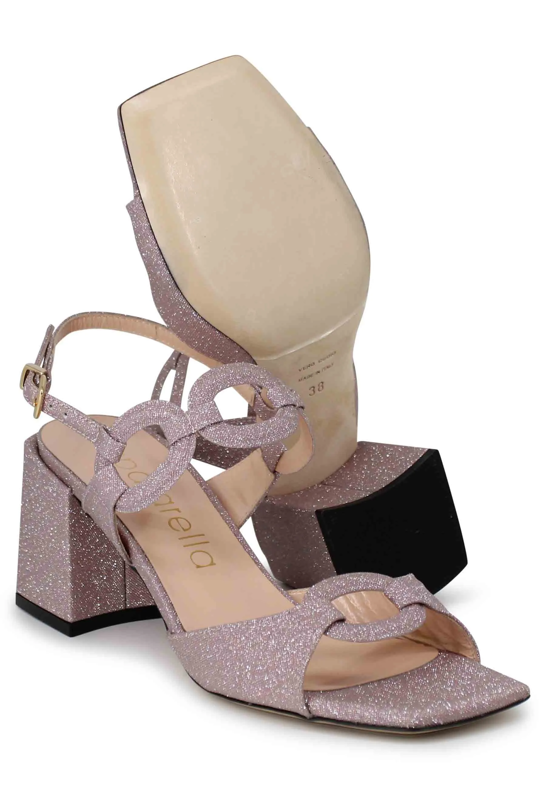 Sandali slingback donna in glitter rosa con punta quadra