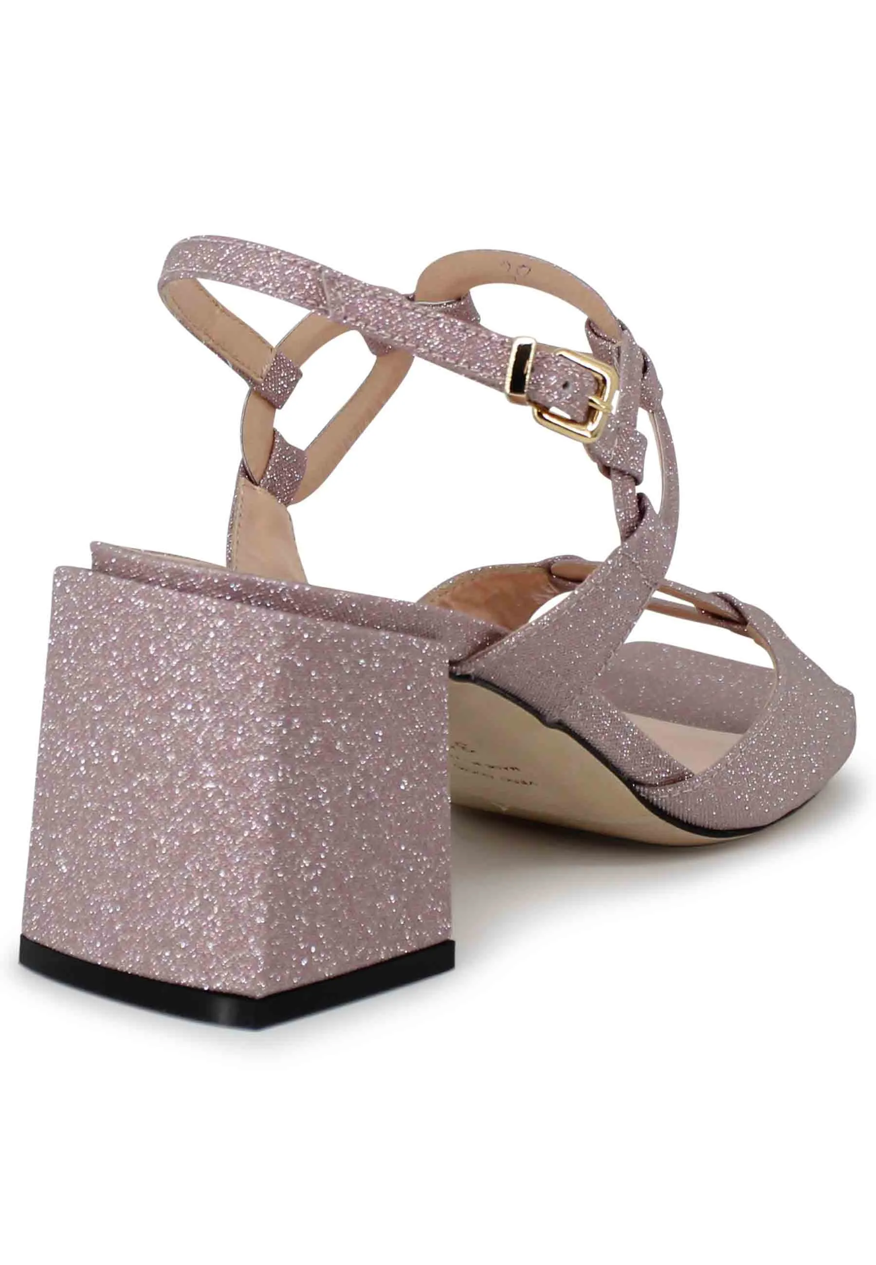 Sandali slingback donna in glitter rosa con punta quadra