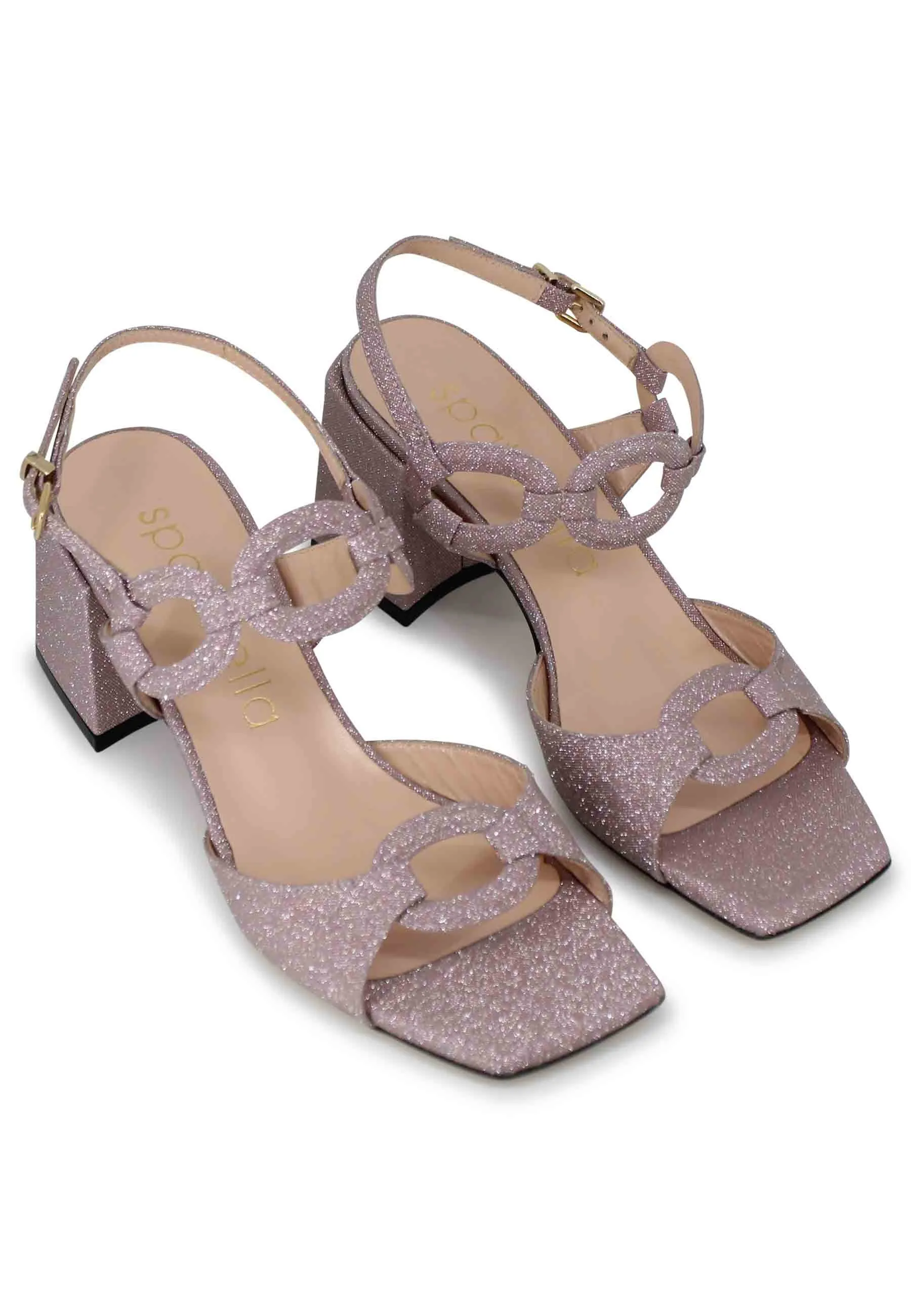 Sandali slingback donna in glitter rosa con punta quadra